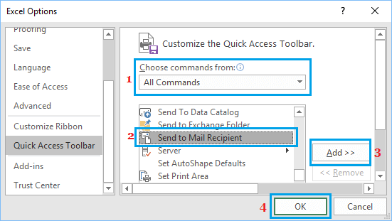 Добавить параметр отправки получателю почты в Excel