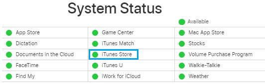 Статус службы iTunes