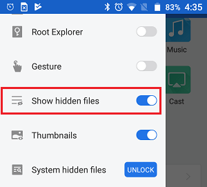 Показать скрытые файлы в приложении ES File Explorer