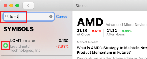 Добавить акции в список просмотра в приложении Stocks для Mac