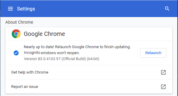 Установить обновление Google Chrome
