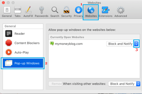 Разрешить или заблокировать всплывающие окна в браузере Safari для одного веб-сайта на Mac