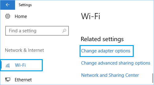 Изменить параметр сетевого адаптера WiFi в Windows 10