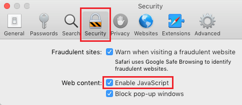 Включить Javascript в браузере Safari