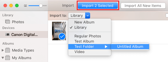 Импортировать выбранные фотографии в папку на Mac