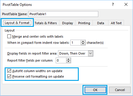 Сохранять форматирование ячеек в сводной таблице при обновлении