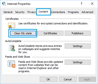 Параметр очистки кеша сертификатов SSL в Windows 10