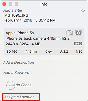 Назначьте параметр местоположения в приложении Mac Photos
