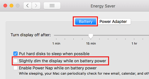 Слегка уменьшите яркость дисплея при питании от аккумулятора на Mac