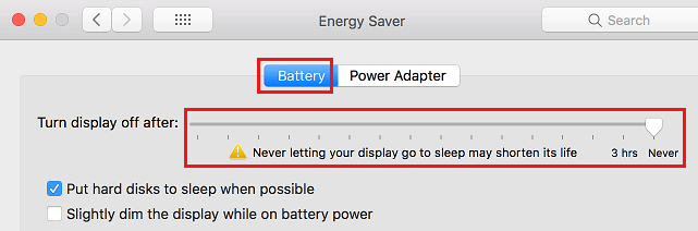Никогда не позволяйте дисплею Mac спать при использовании батареи