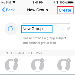 Назовите и создайте группу WhatsApp