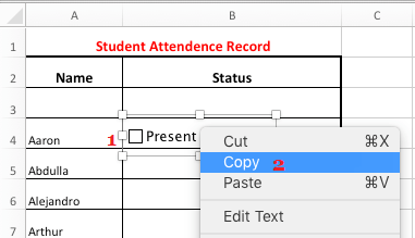 Копировать флажок в Excel
