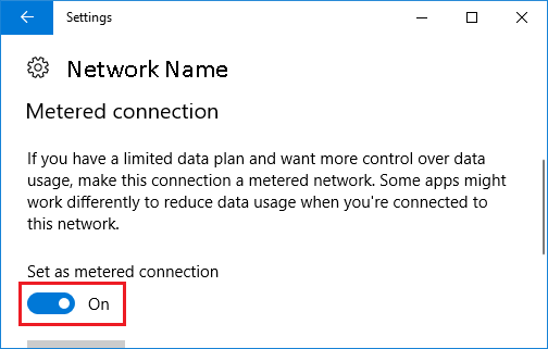 Установите сеть как подключение с измерением в Windows 10