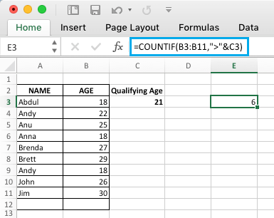 Функция Excel СЧЁТЕСЛИ, ссылающаяся на значения в другой ячейке