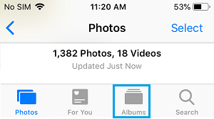 Вкладка «Альбомы» в приложении «Фотографии» на iPhone