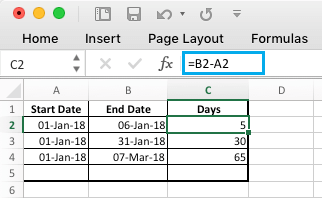 Вычесть даты в Microsoft Excel