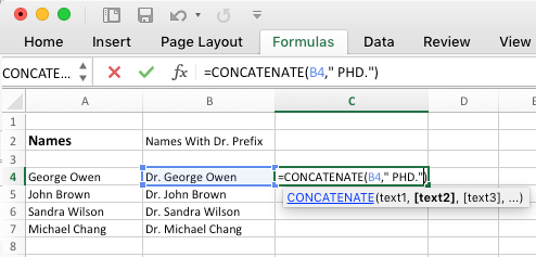 Добавить суффикс в Excel с помощью функции объединения