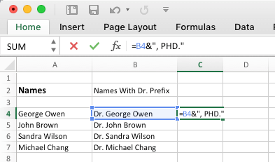 Добавить суффикс в Excel с помощью оператора «&»