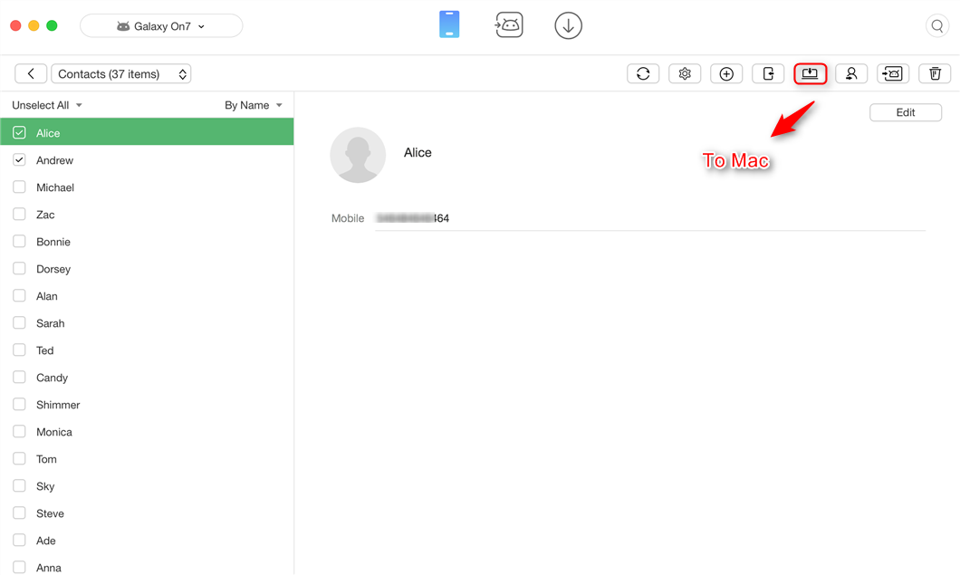 Как загрузить контакты с Android на Mac - шаг 3