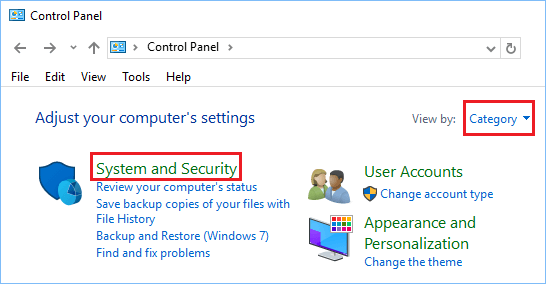 Параметры системы и безопасности на панели управления Windows