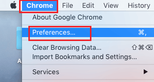 Параметр настроек браузера Chrome на Mac