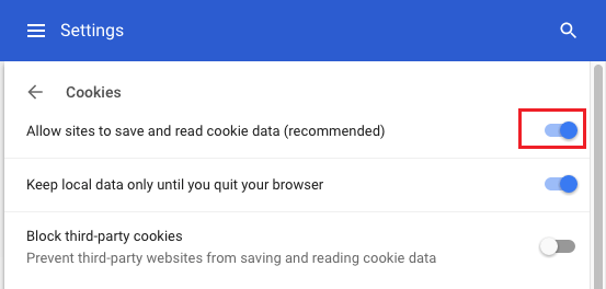 Включение файлов cookie в браузере Mac Chrome