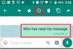 Значок информации о сообщении в WhatsApp Android