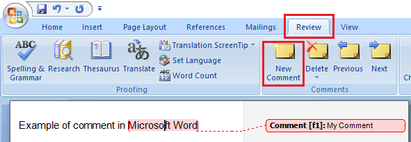 Добавить новый вариант комментария в Microsoft Word 2007