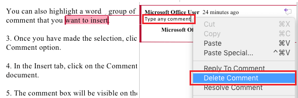 Удалить комментарий в Microsoft Word