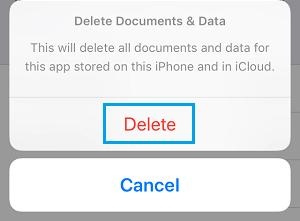 Удалить документы и данные из всплывающего окна iCloud