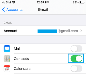 Включение контактов Gmail на iPhone