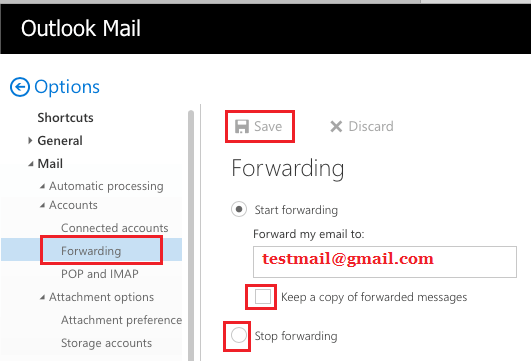 Настройка простой пересылки почты в почте Outlook
