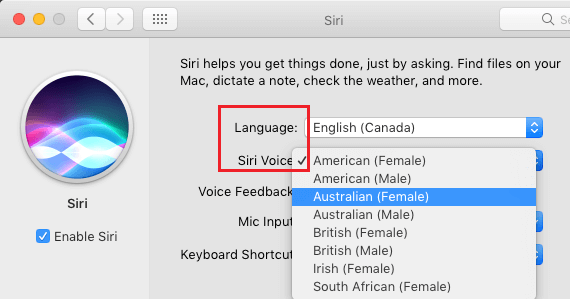 Изменить голос и язык Siri на Mac