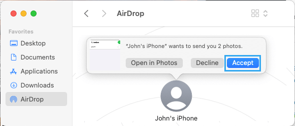 Принять AirDrop на Mac