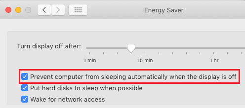 Параметр «Запретить Mac автоматически переходить в спящий режим».