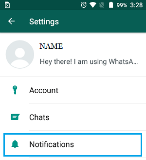 Опция уведомлений на экране настроек WhatsApp на телефоне Android