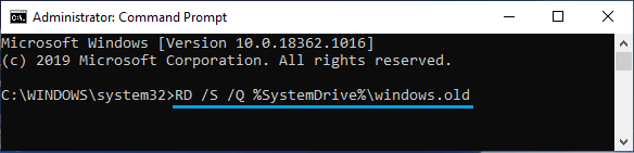 Удалить предыдущую установку Windows с помощью командной строки