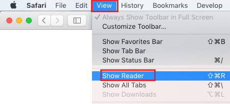 Показать опцию чтения в браузере Safari на Mac