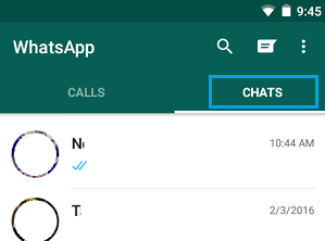 Вкладка чатов WhatsApp на телефоне Android