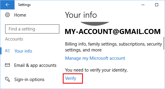 Подтвердить учетную запись Microsoft