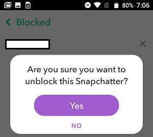 Подтвердите блокировку кого-либо в Snapchat