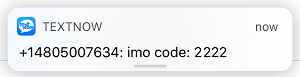 Уведомление TextNow с кодом IMO