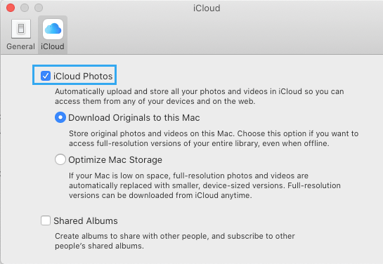 Включение фотографий iCloud на Mac
