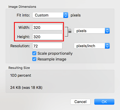 Изменить высоту или ширину на Mac