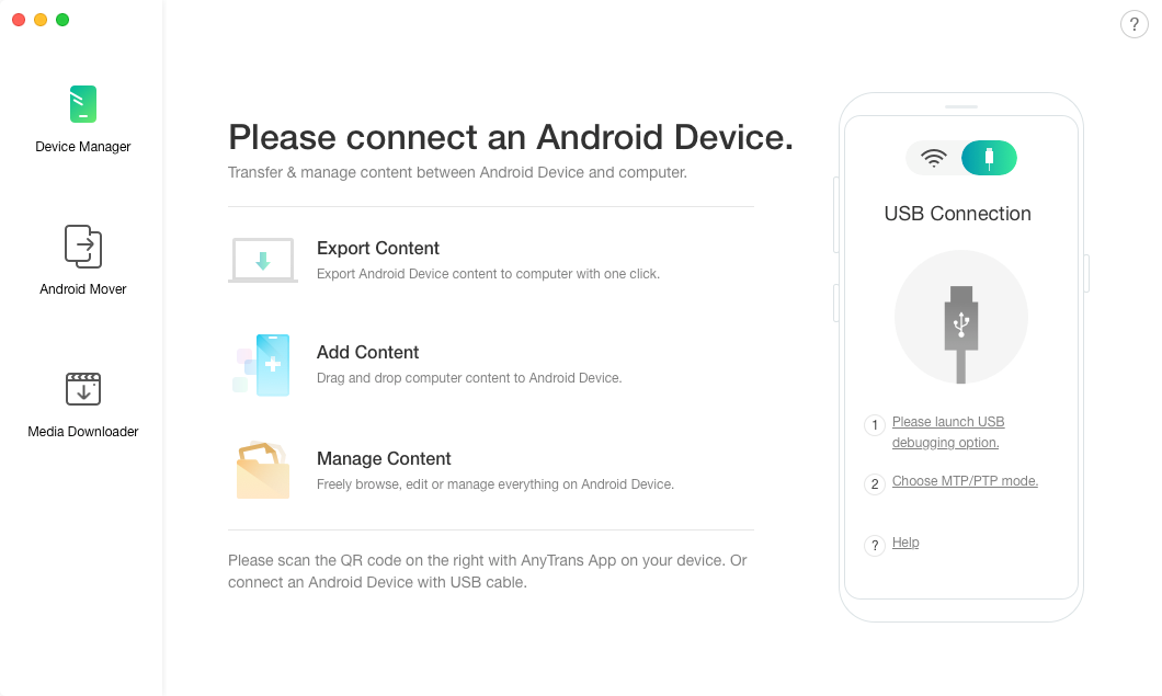 Как скопировать контакты на SD-карту через AnyTrans для Android - шаг 1