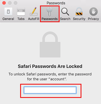 Введите пароль для учетной записи пользователя на Mac