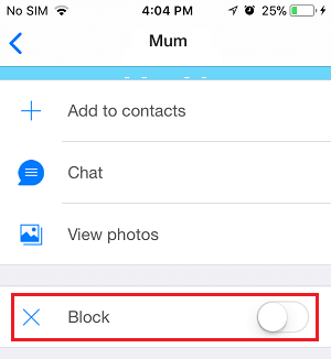 Заблокировать вариант контакта в imo на iPhone
