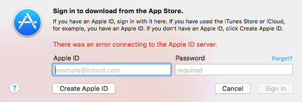 Ошибка подключения к серверу Apple ID на компьютере