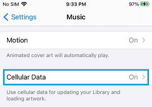 Вариант настроек сотовых данных для музыки на iPhone
