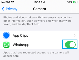 Разрешить WhatsApp доступ к камере на iPhone